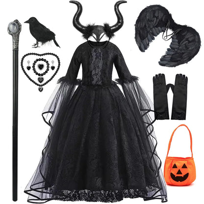 Evil Witch Costume for Girls – Black Tulle Fantasy Dress