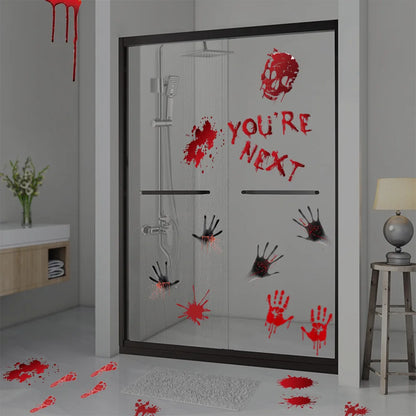 Bloody Handprint & Skull Window Stickers – Halloween Decor