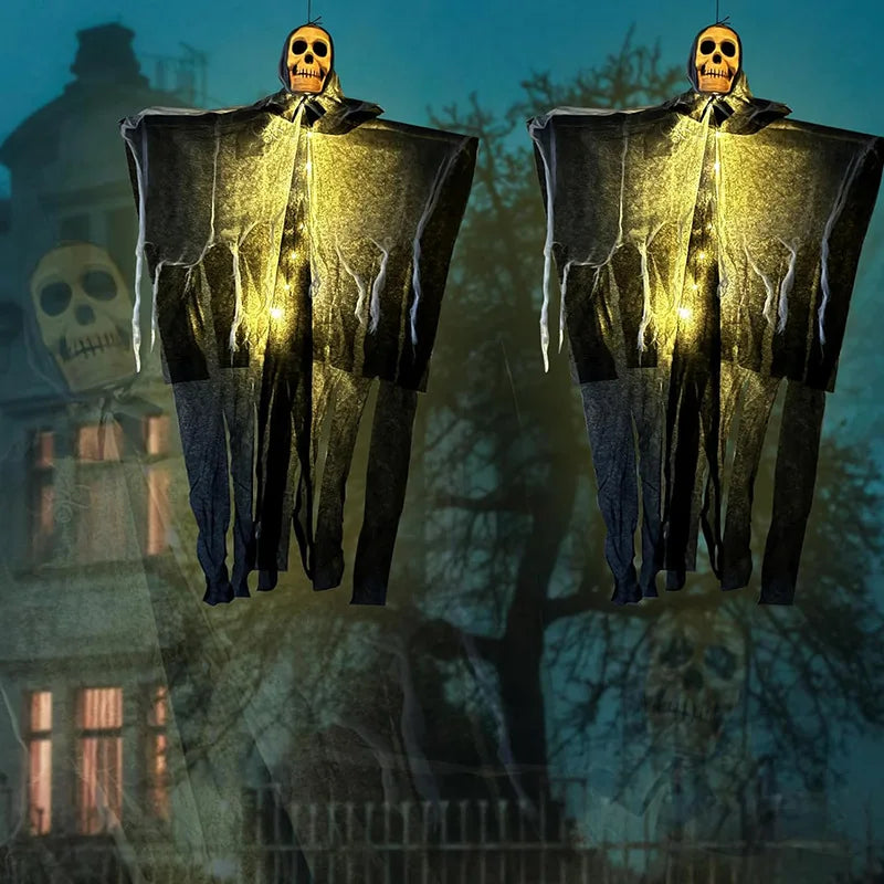 Glowing Skull Skeleton Hanging Ghost Decoration – Outdoor Halloween Prop