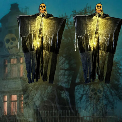 Glowing Skull Skeleton Hanging Ghost Decoration – Outdoor Halloween Prop