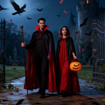 Reversible Black & Red Halloween Cape – Unisex Adult Costume, 90–150cm