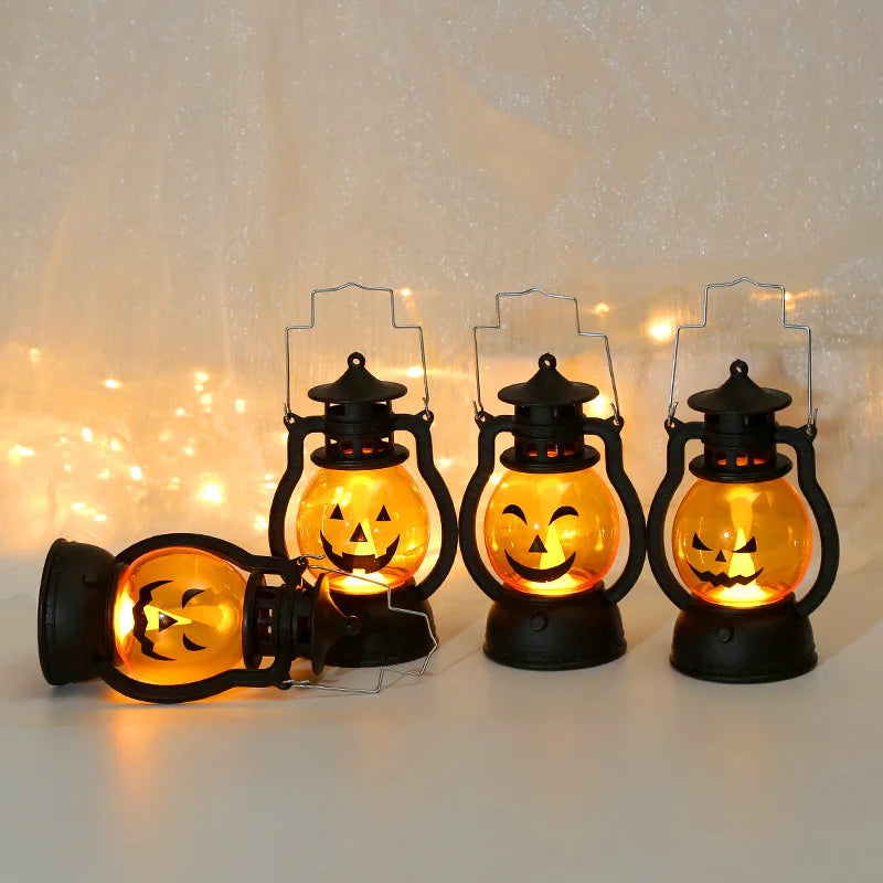 LED Hanging Pumpkin & Ghost Lantern – Retro Halloween Decor