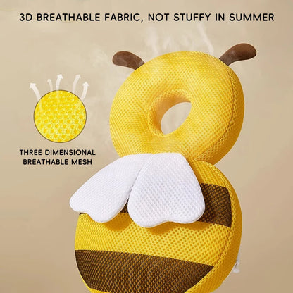 Yellow bee-shaped pillow with breathable fabric on a beige background