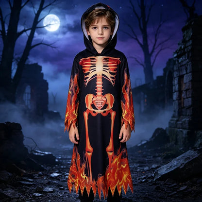 Flame Skeleton Hooded Robe Costume – Skull Ghost Cosplay Suit
