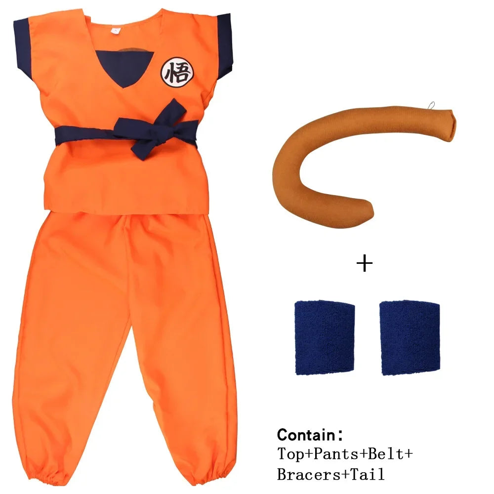 Saiyan Warrior Anime Cosplay Costume - Kids & Adult Halloween Costume with Tail & Wig
