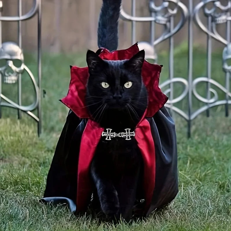 Vampire Cape & Collar Set for Cats – 2-Piece Halloween Pet Costume