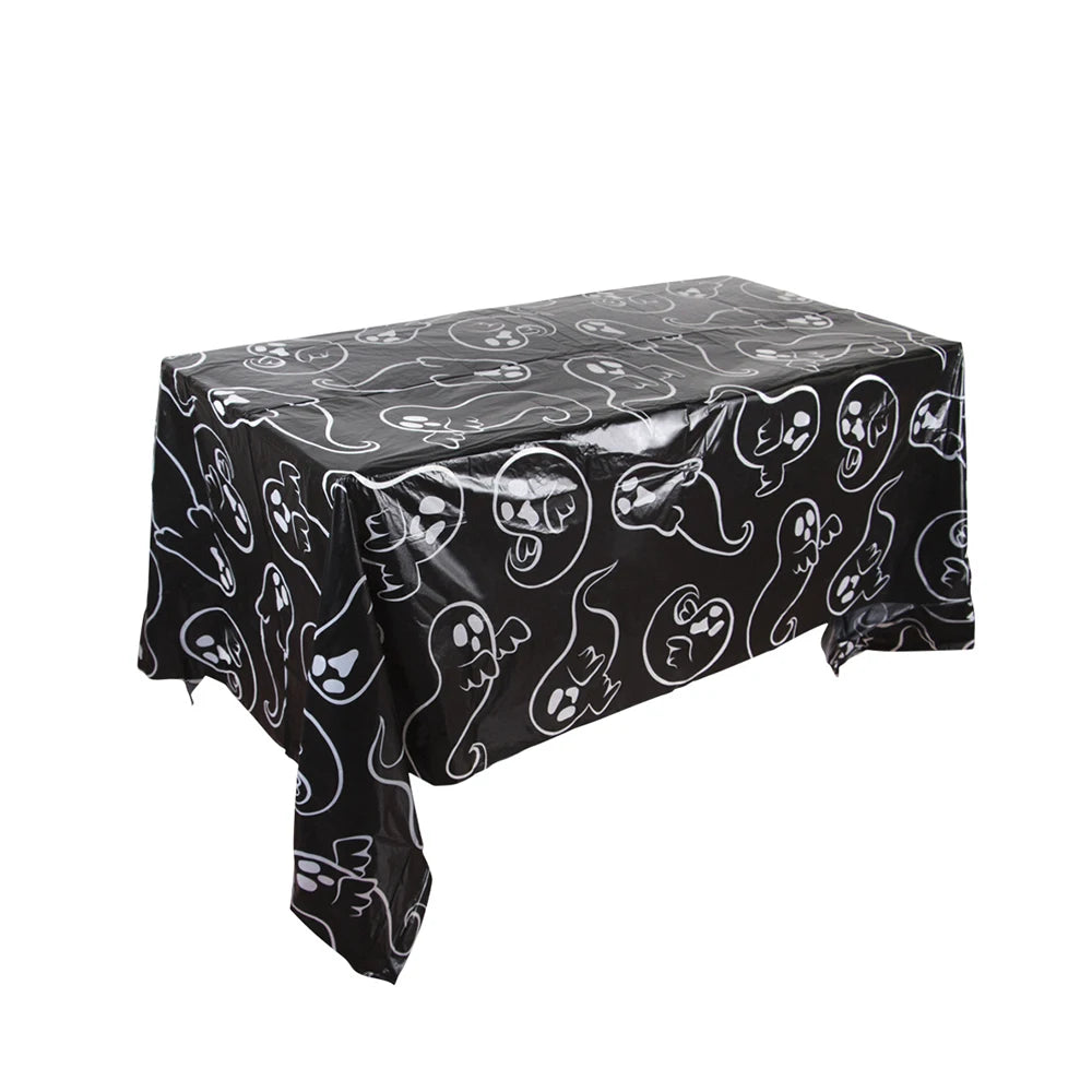 Halloween Plastic Tablecloth – Pumpkin, Spider Web & Bat Design