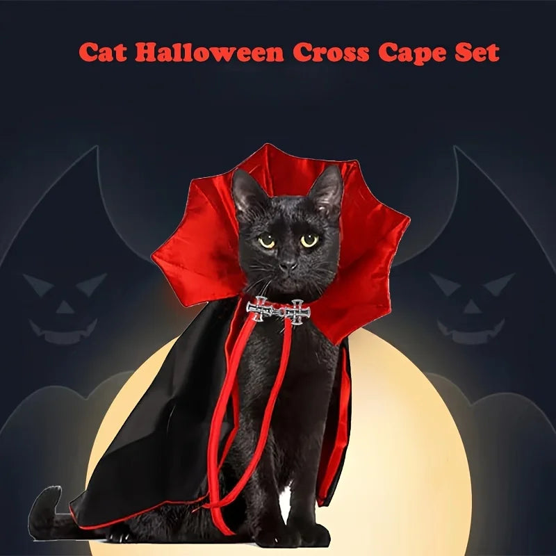 Vampire Cape & Collar Set for Cats – 2-Piece Halloween Pet Costume