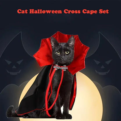 Vampire Cape & Collar Set for Cats – 2-Piece Halloween Pet Costume