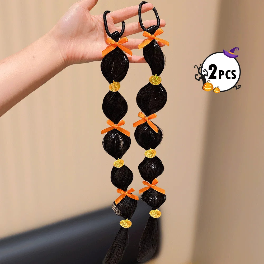 Halloween Hair Ties & Wig Caps Set — Pumpkin & Spider Hair Accessories