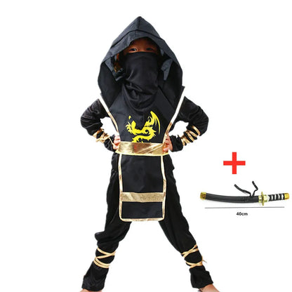 Ninja Warrior Deluxe Costume for Kids with Weapon Accessories - Halloween Kung Fu Outfit