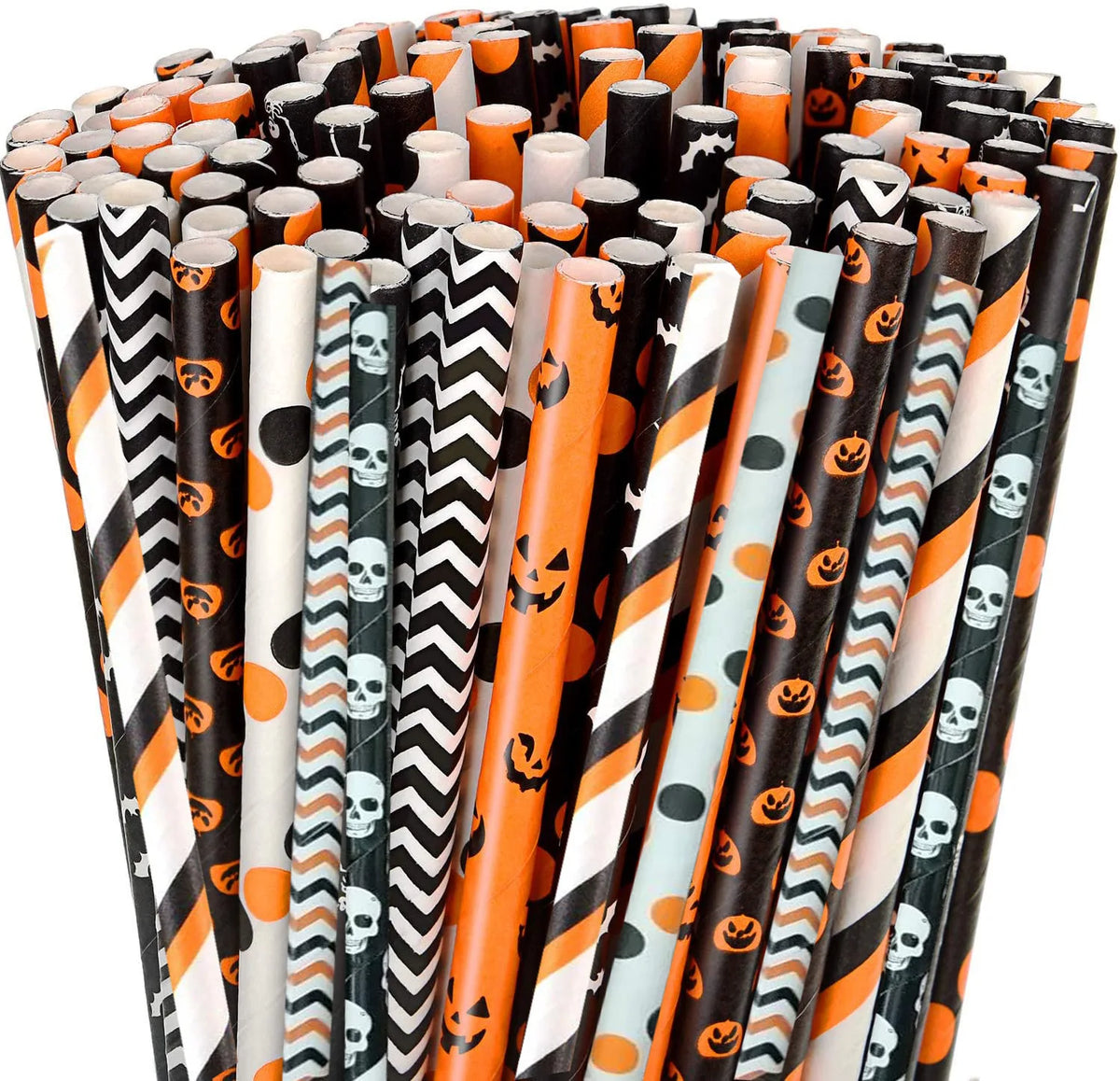 Halloween Paper Straws — Spider, Skull, Pumpkin & Bat Party Supplies