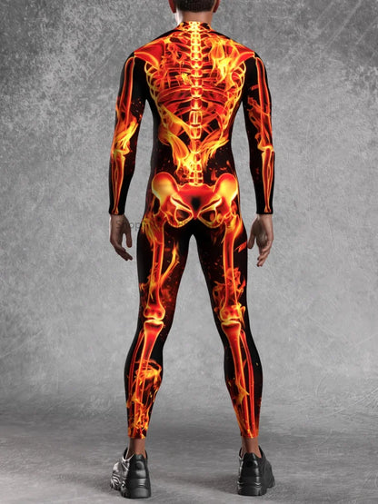 Flame Skeleton Jumpsuit Costume for Men – Halloween Tights Suit