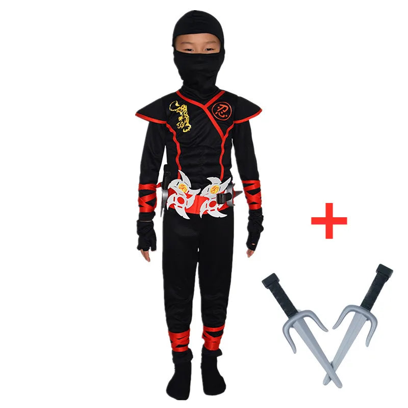 Ninja Warrior Deluxe Costume for Kids with Weapon Accessories - Halloween Kung Fu Outfit