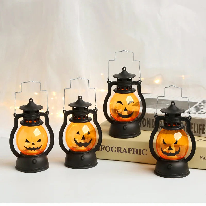 LED Hanging Pumpkin & Ghost Lantern – Retro Halloween Decor