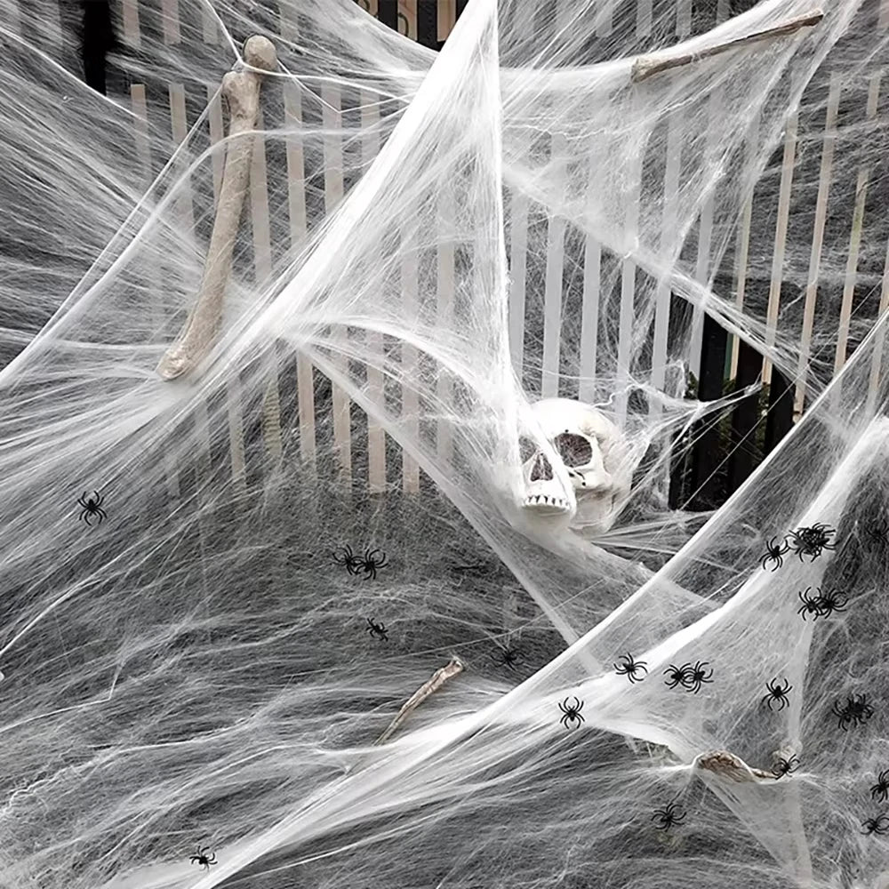 Stretchy Cobweb with Spiders – Haunted House Halloween Decor