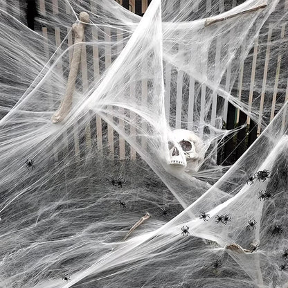 Stretchy Cobweb with Spiders – Haunted House Halloween Decor