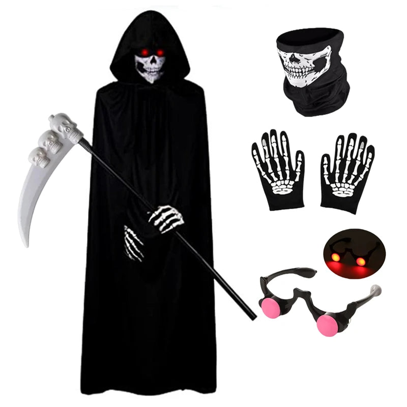 Grim Reaper Costume for Boys - Glowing Red Eyes with Gloves & Mask