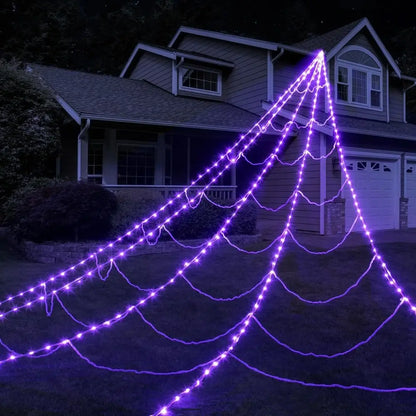 LED Spider Web Light, 8 Modes – Waterproof Outdoor Halloween Decor