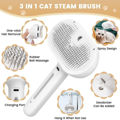 Pet Steam Grooming Brush – Spray Deshedding Comb for Dogs & Cats