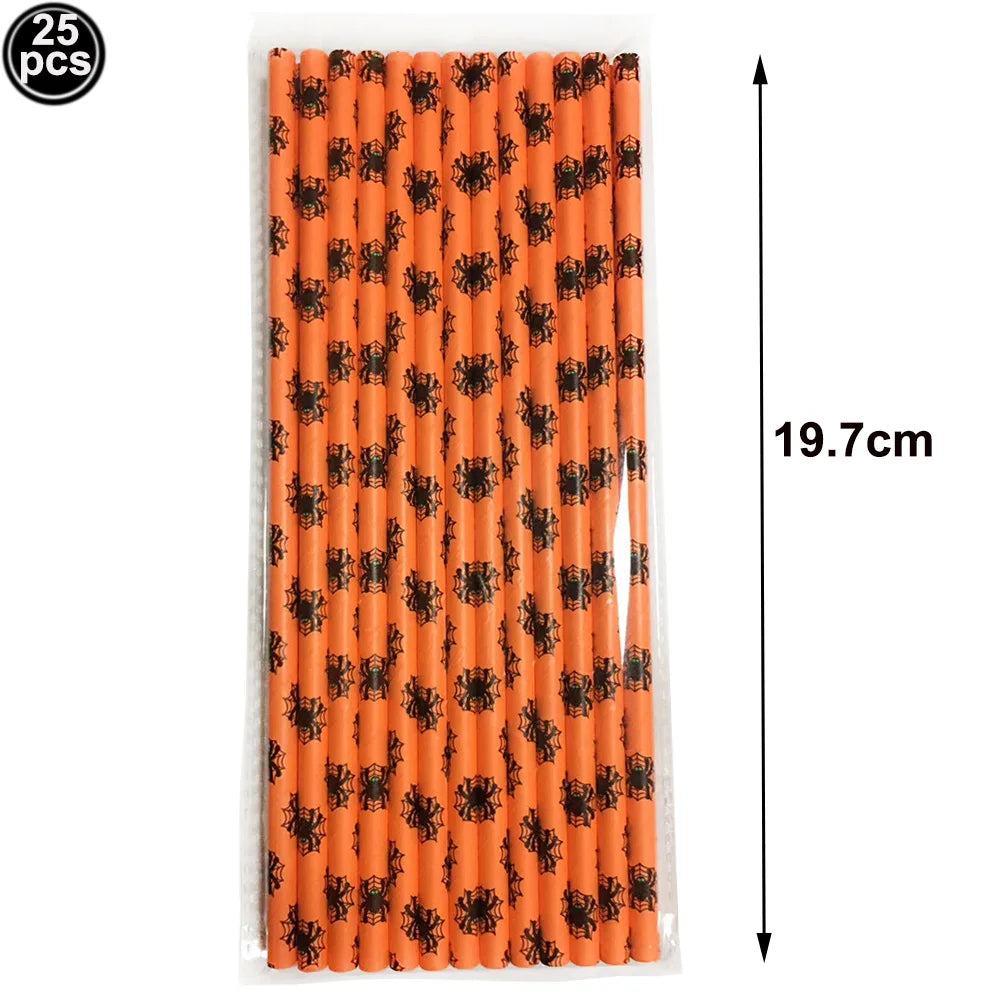 Halloween Paper Straws — Spider, Skull, Pumpkin & Bat Party Supplies