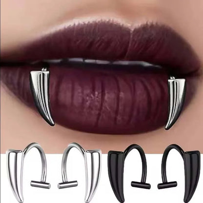 Gothic Sharp Teeth Lip Clip — Stainless Steel Non-Piercing Fake Lip Ring for Halloween