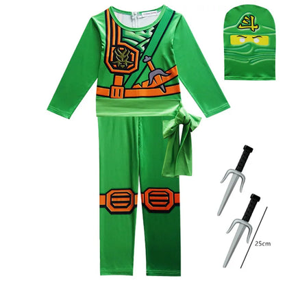 Ninja Warrior Kids Costume with Weapon Props - Boys Halloween Jumpsuit