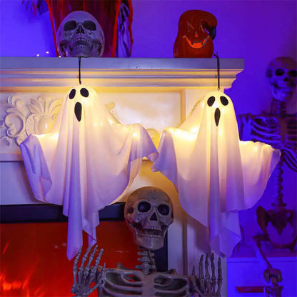 Glowing White Ghost LED Hanging Halloween Decoration with Fairy Lights