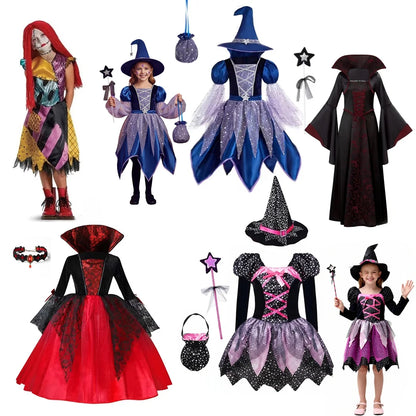 Girls Witch & Vampire Fancy Dress Costume with Accessories