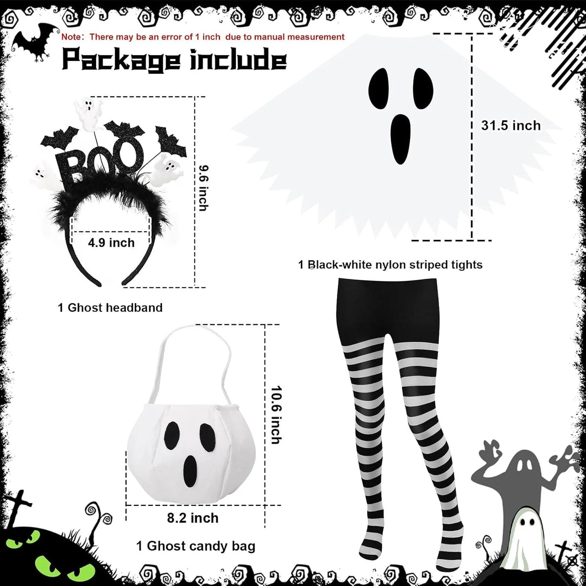 Women's Ghost Costume Set – Poncho, Headband & Tights