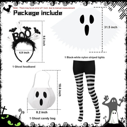 Women's Ghost Costume Set – Poncho, Headband & Tights
