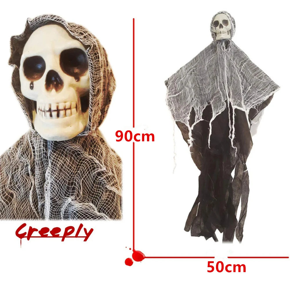 Hanging Skull Ghost Decoration – Outdoor Halloween Prop