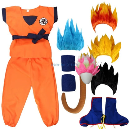 Saiyan Warrior Anime Cosplay Costume - Kids & Adult Halloween Costume with Tail & Wig