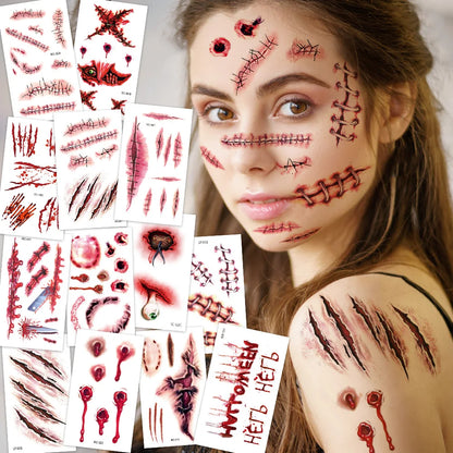 32Pcs Halloween 3D Fake Scar Temporary Tattoos