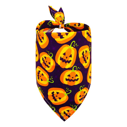Halloween Dog Bandana – Pumpkin, Skull & Ghost Print for Dogs & Cats