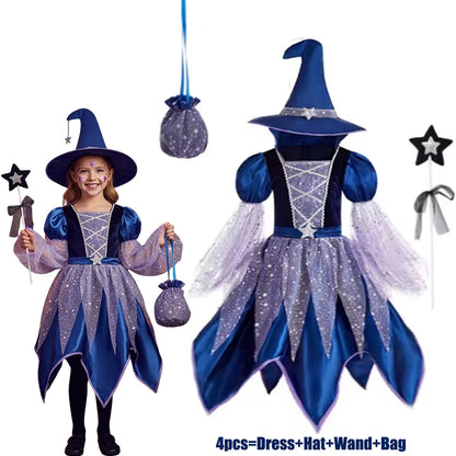 Girls Witch & Vampire Fancy Dress Costume with Accessories