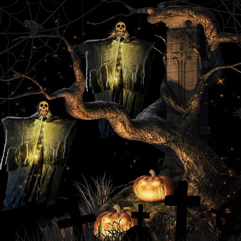 Glowing Skull Skeleton Hanging Ghost Decoration – Outdoor Halloween Prop