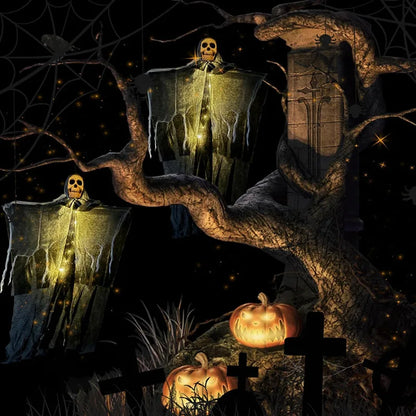 Glowing Skull Skeleton Hanging Ghost Decoration – Outdoor Halloween Prop