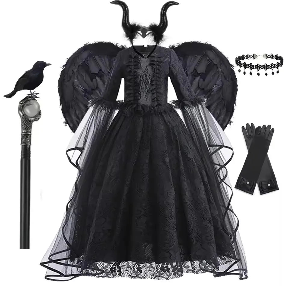 Evil Witch Costume for Girls – Black Tulle Fantasy Dress