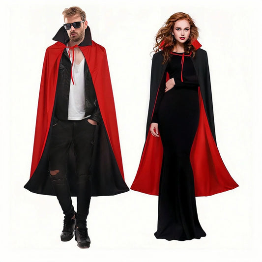 Reversible Black & Red Halloween Cape – Unisex Adult Costume, 90–150cm