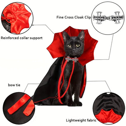 Vampire Cape & Collar Set for Cats – 2-Piece Halloween Pet Costume