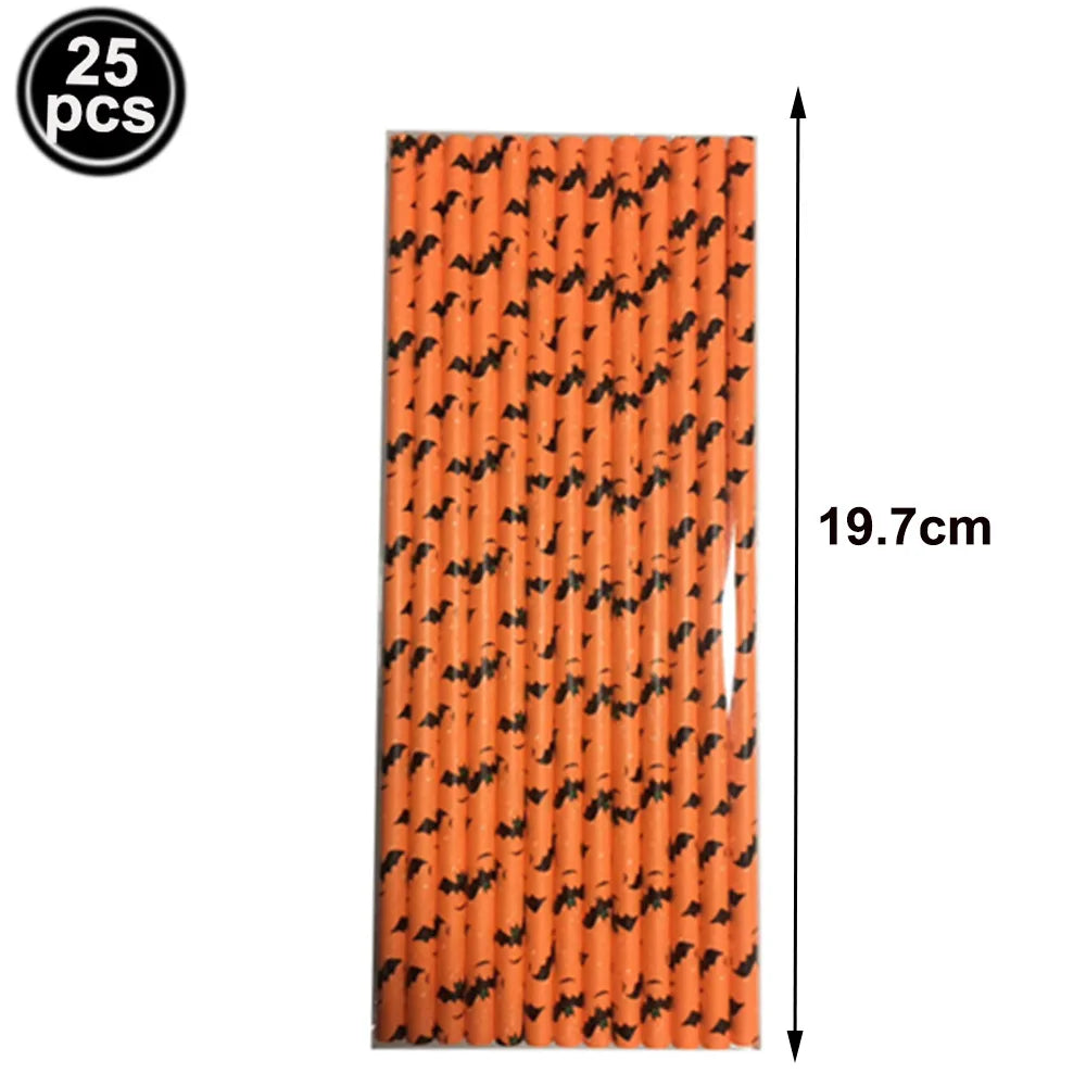 Halloween Paper Straws — Spider, Skull, Pumpkin & Bat Party Supplies