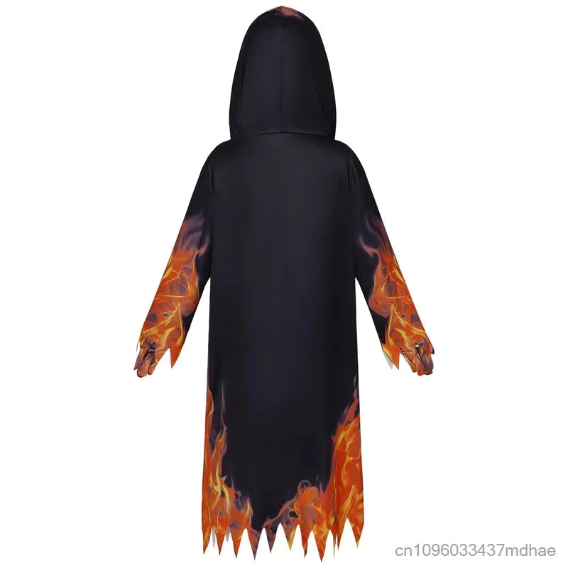 Flame Skeleton Hooded Robe Costume – Skull Ghost Cosplay Suit