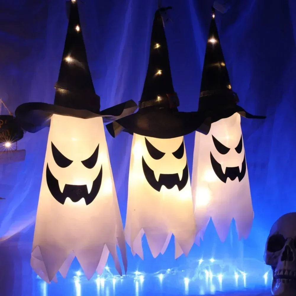Glowing White Ghost LED Hanging Halloween Decoration with Fairy Lights