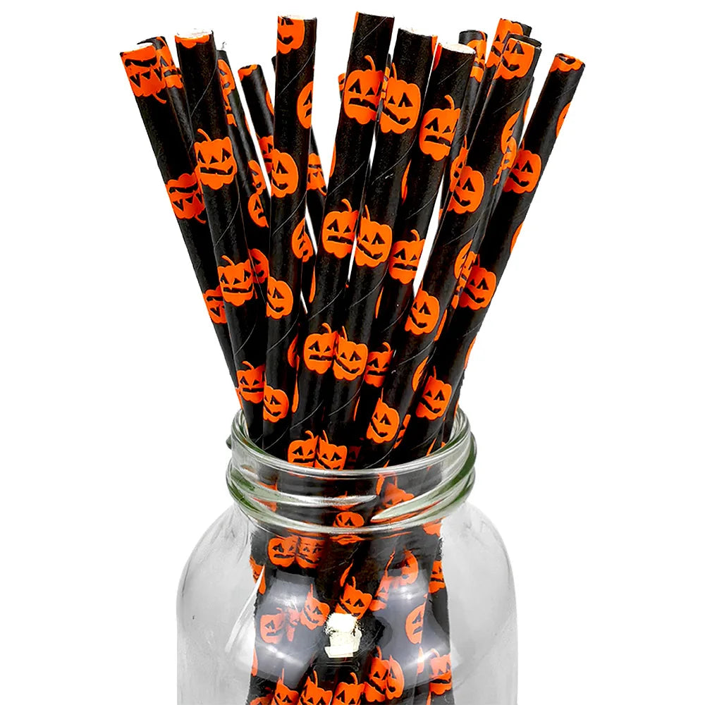 Halloween Paper Straws — Spider, Skull, Pumpkin & Bat Party Supplies