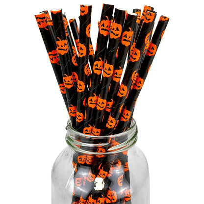 Halloween Paper Straws — Spider, Skull, Pumpkin & Bat Party Supplies