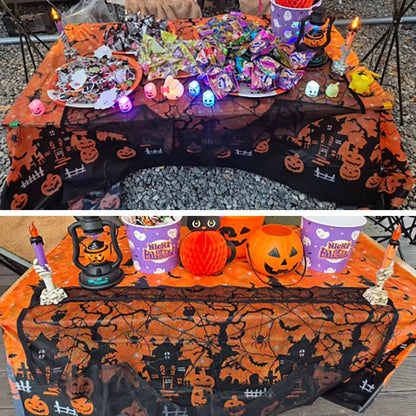 Halloween Plastic Tablecloth – Pumpkin, Spider Web & Bat Design