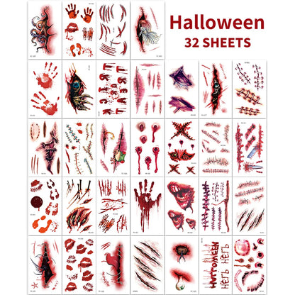 Fake Scar Temporary Tattoos, 32 Pcs – Zombie & Wound Halloween Makeup