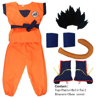 Saiyan Warrior Anime Cosplay Costume - Kids & Adult Halloween Costume with Tail & Wig