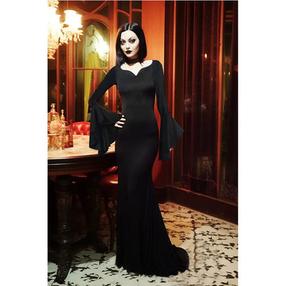 Gothic Vampire Witch Costume for Women – Black Halloween Dress